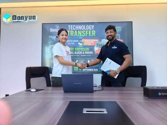 Dongyue Group China, Dongyue Engineering and Fabricators, recycled plastic bricks, plastic waste to bricks, Dr Nandiki Gangadhar Reddy, sustainable construction India, circular economy, plastic paver blocks, construction technology transfer, green building materials